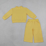 GLP3473 baby Girls solid yellow long sleeve pant mock neck outfits cotton