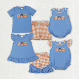 Matching  Baby boys girls pumpkin puppy blue clothing embroidery