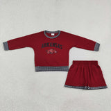 GLS0167 girls ARKANSAS red long sleeve shorts outfits vinyl