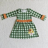 Matching baby girls Scarecrow green plaid clothing embroidery