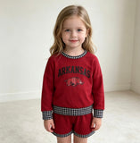 GLS0167 girls ARKANSAS red long sleeve shorts outfits vinyl