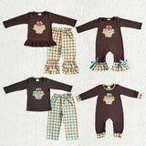 Matching boys girls Scarecrow brown kids clothing embroidery