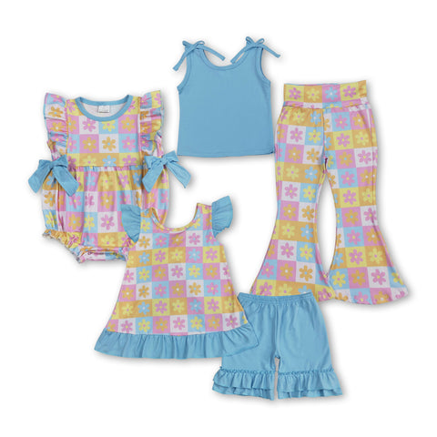 RTS kids matching clothing blue flower print clothing girl fall clothing-2025.7.2