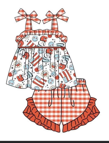 Order Deadline:13th Apr. Split order baby girl clothes patriotic girl summer shorts set