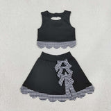 GSD4176 baby girls black sleeveless scalloped skirt Outfits yoga