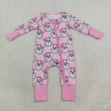 LR3125 baby girls Christmas Santa pink stripe long sleeve zipper romper