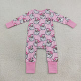 LR3125 baby girls Christmas Santa pink stripe long sleeve zipper romper