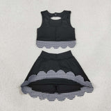 GSD4176 baby girls black sleeveless scalloped skirt Outfits yoga