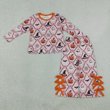 Matching Baby girls Halloween pumpkin bow scalloped bow pant outfits
