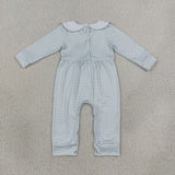 LR3105 baby boys boyd cake blue checkered long sleeve romper embroidery