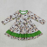 GLD1213 toddler baby girls Santa Claus cactus bow long sleeve dress