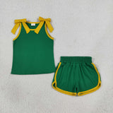 GSSO3850 girls green golden sleeveless shorts bow outfits