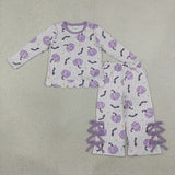 Matching Baby girls Halloween pumpkin bow scalloped bow pant outfits