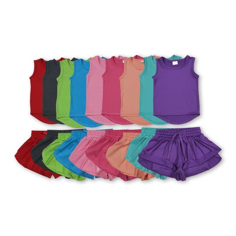 RTS toddler clothes matching clothing solid color set kids summer yoga clothing