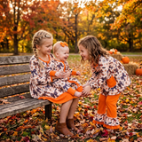 Matching Baby girls Halloween bat candy bow orange long sleeve clothing