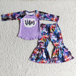 Promotion $5.5/set no MOQ RTS purple long sleeve shirt and pants girls outfits