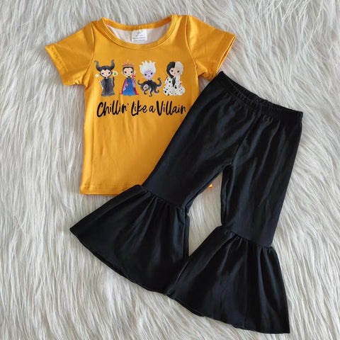 Promotion $5.5/set no MOQ RTS yellow long sleeve shirt and pants girls outfits