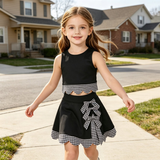 GSD4176 baby girls black sleeveless scalloped skirt Outfits yoga