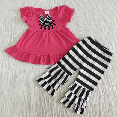 Promotion $5.5/set no MOQ RTS pink short sleeve shirt and pants girls outfits