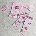 Promotion $5.5/set no MOQ RTS christmas pink long sleeve shirt and pants girls outfits