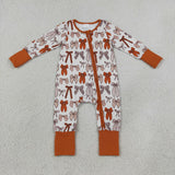 LR3158 baby boys brown bow long sleeve zipper romper