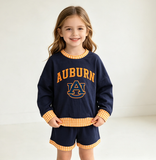 GLS0162 girls AUBURN navy long sleeve shorts outfits vinyl