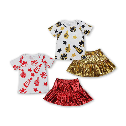 RTS girl clothes girl summer set  cheer girl summer short leather skirt set