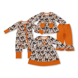 Matching Baby girls Halloween bat candy bow orange long sleeve clothing