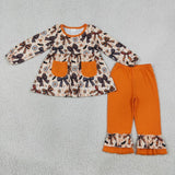Matching Baby girls Halloween bat candy bow orange long sleeve clothing