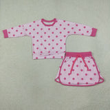 GLD1765 Girls  Dots hot pink Long Sleeves Skirts outfits