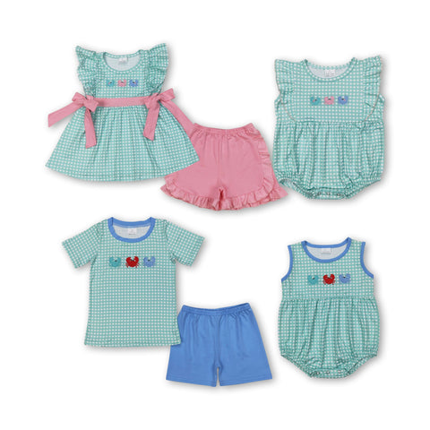 RTS kids matching clothing crab embroidery summer clothing