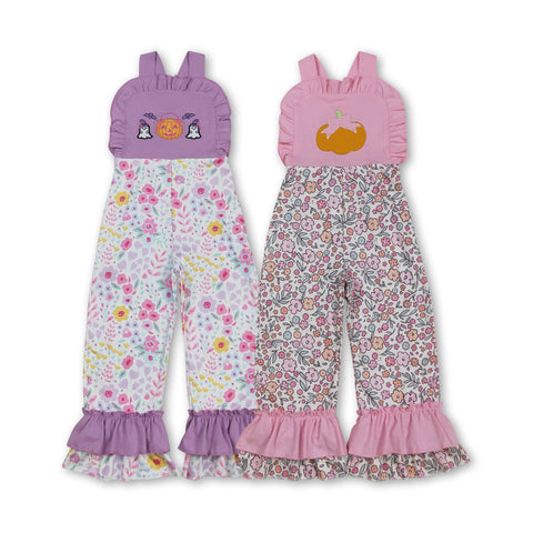 RTS girl clothes Embroidery Pumpkin matching girl summer jumpsuit-2025.9.5