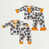 2.99 Matching Baby boys girls pumpkin long sleeves pants pajamas