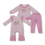 Matching girls fall pumpkin puppy pink stripe long sleeve clothing embroidery