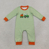 Matching Baby boys pumpkin tractor green stripe clothing embroidery