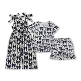 RTS girl summer clothes black bow girl summer matching clothing