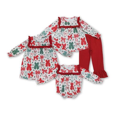 RTS kids matching clothing bows print clothing girl christmas winter clothing-2025.7.19