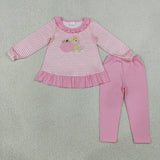 Matching girls fall pumpkin puppy pink stripe long sleeve clothing embroidery