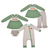 Matching Baby girls fall pumpkin green clothing embroidery