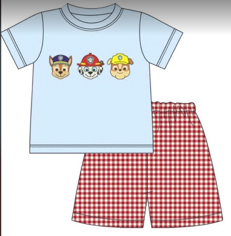 Custom order MOQ:3pcs each design boy cartoon dog summer set  2