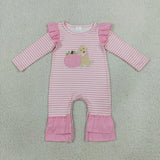 Matching girls fall pumpkin puppy pink stripe long sleeve clothing embroidery