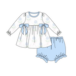 Order Deadline:14th Dec. Split order baby girl clothes blue flower girl bummies set