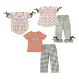 Matching Baby girls boys fall pumpkin short sleeves cloting embroidery