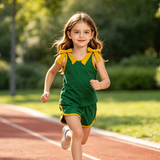 GSSO3850 girls green golden sleeveless shorts bow outfits
