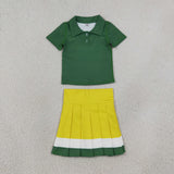 GSD4261 girls green short sleeve button yellow skirt outfits yoga