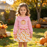 GLD1641 Girls pumpkin long sleeve skirt bow Outfits embroidery