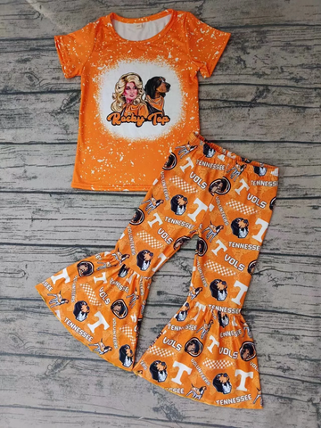 Order Deadline:18th Apr. Split order baby girl clothes state girl bell bottoms pants set