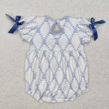 SR2146 baby girl clothes embroidery blue bows girl summer bubble