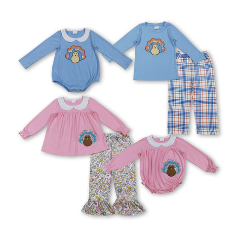 RTS kids matching clothing embroidered turkey print clothing baby thanksgiving winter clothing-2025.7.18