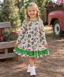 GLD1213 toddler baby girls Santa Claus cactus bow long sleeve dress